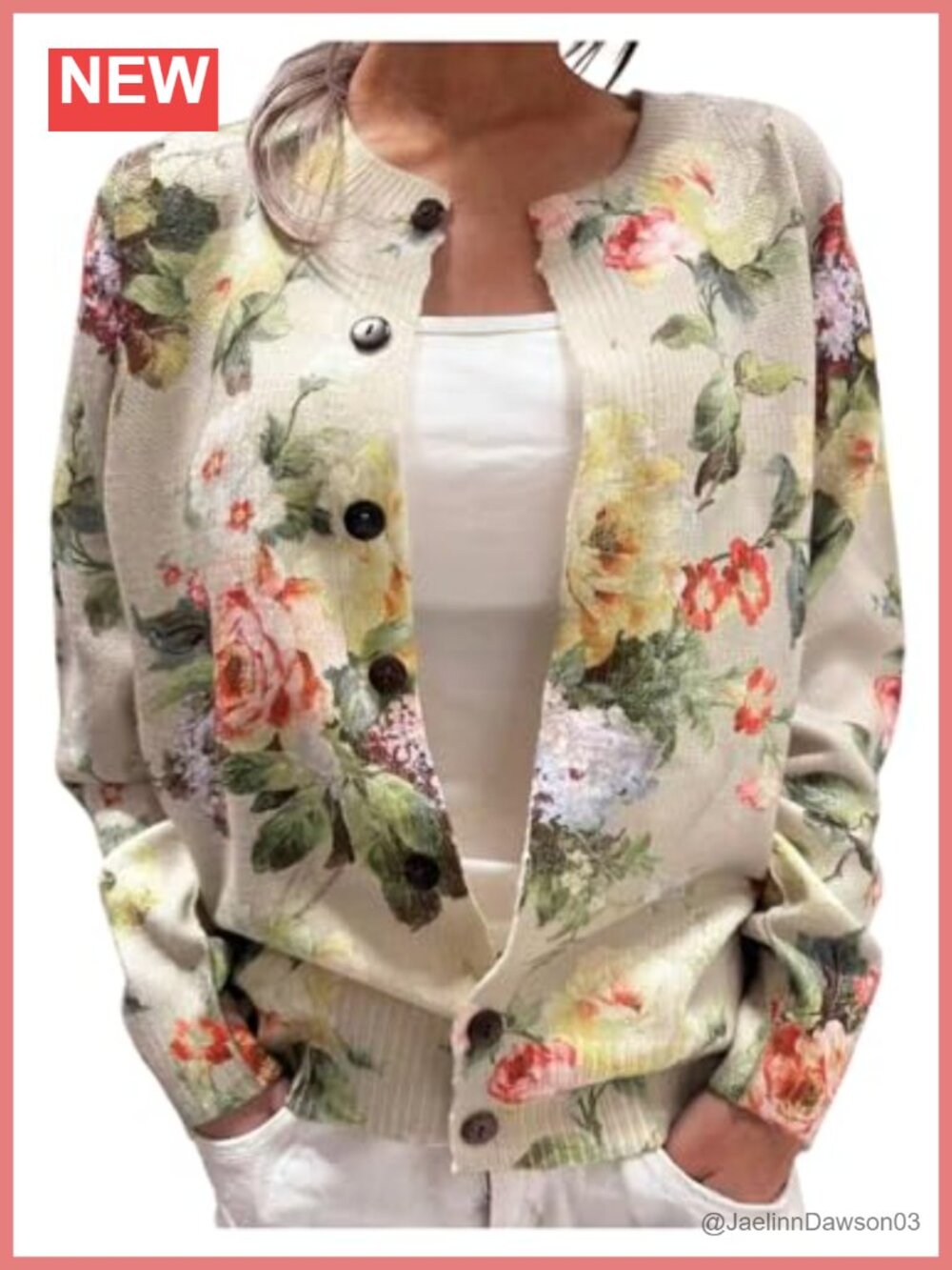 Women's Floral Button Up Cardigan Sweater Long Sleeve Knit